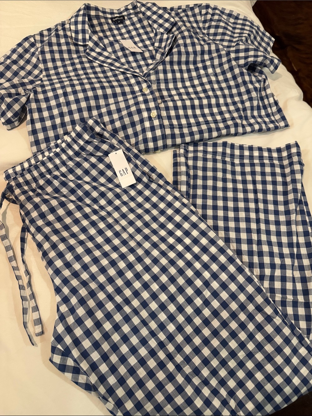 GAP Womens Blue and White Gingham Pajama Set
